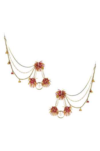 Vaidaan Floral Motif Gold Chandelier Earrings 