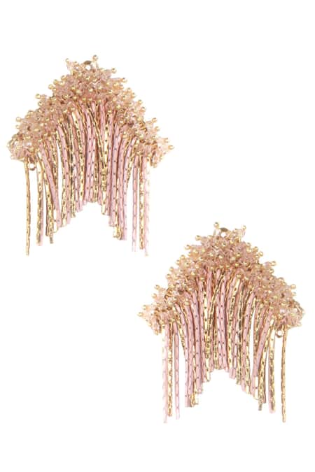 Shop Vaidaan Gold Plated Beads, Stones Lily Drop Danglers at Aza Fashions Shop_Vaidaan_Gold Plated Beads, Stones Lily Drop Danglers _at_Aza_Fashions