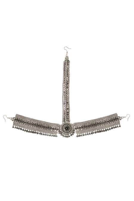 Shop Vaidaan Silver Plated Rashk Mathapatti at Aza Fashions Shop_Vaidaan_Silver Plated Rashk Mathapatti _at_Aza_Fashions