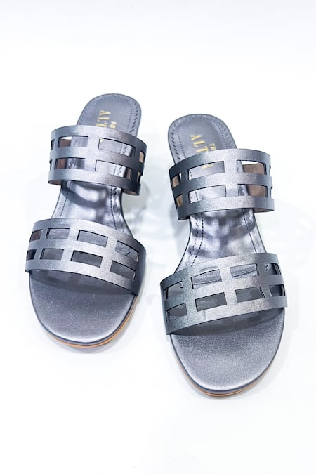 Shop The Alter Grey Plain Eleanor Lasercut Block Heels at Aza Fashions Shop_The Alter_Grey Plain Eleanor Lasercut Block Heels _at_Aza_Fashions