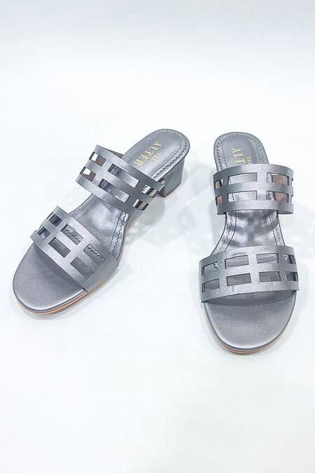 The Alter Grey Plain Eleanor Lasercut Block Heels Online at Aza Fashions The Alter_Grey Plain Eleanor Lasercut Block Heels _Online_at_Aza_Fashions