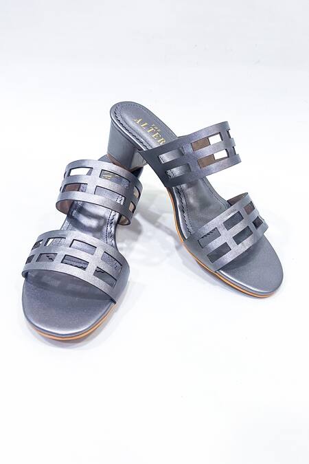 Buy The Alter Grey Plain Eleanor Lasercut Block Heels Online at Aza Fashions Buy_The Alter_Grey Plain Eleanor Lasercut Block Heels _Online_at_Aza_Fashions