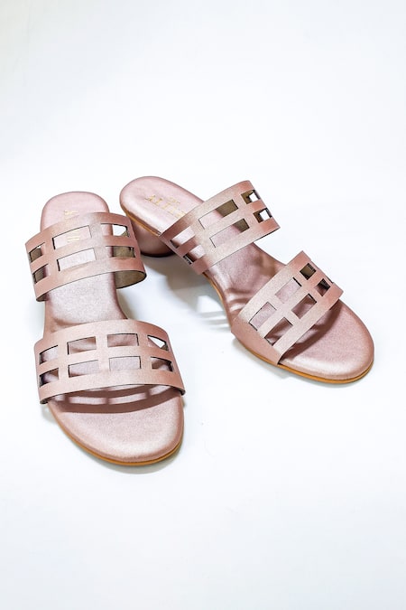 Shop The Alter Pink Plain Eleanor Laser-cut Circular Block Heels at Aza Fashions Shop_The Alter_Pink Plain Eleanor Laser-cut Circular Block Heels _at_Aza_Fashions