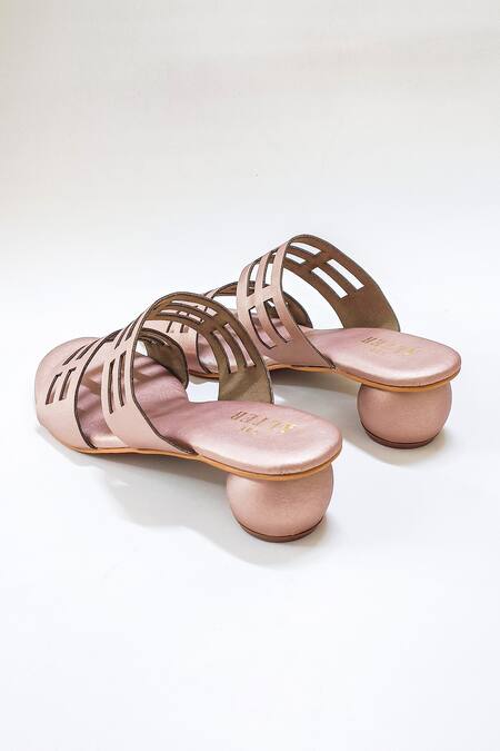 Shop The Alter Pink Plain Eleanor Laser-cut Circular Block Heels Online at Aza Fashions Shop_The Alter_Pink Plain Eleanor Laser-cut Circular Block Heels _Online_at_Aza_Fashions