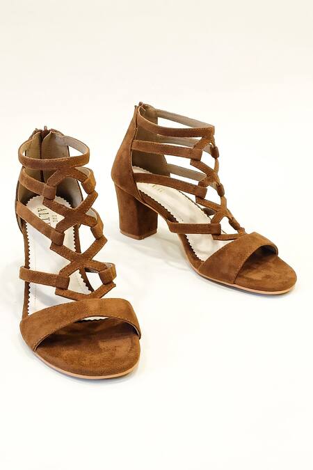 Shop_The Alter_Brown Plain Georgina Gladiator Block Heels _Online_at_Aza_Fashions