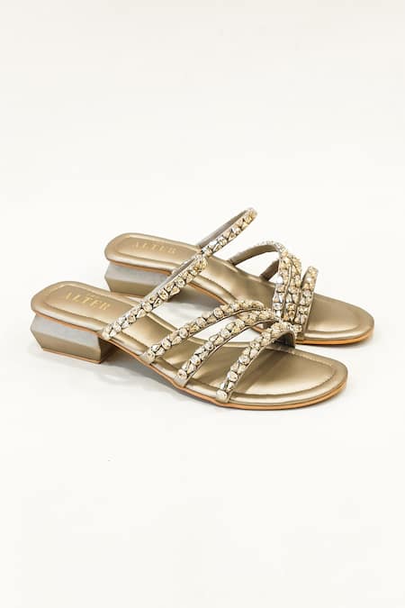 The Alter Gold Rhinestones, Sequins Norah Embellished Block Heels Online at Aza Fashions The Alter_Gold Rhinestones, Sequins Norah Embellished Block Heels _Online_at_Aza_Fashions