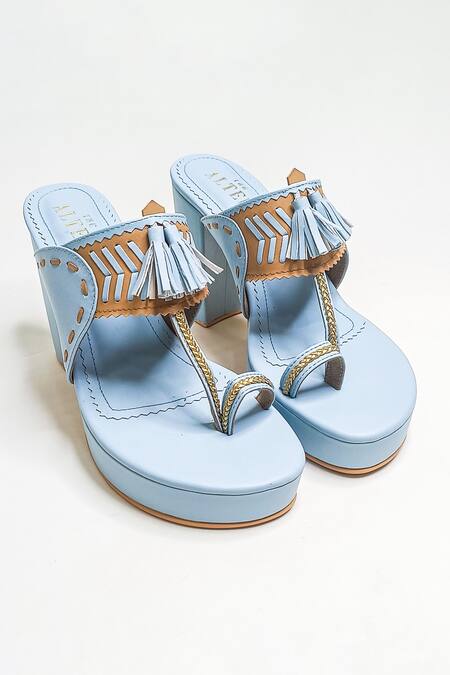 The Alter Blue Embellished Powder Tassel Block Heels Online at Aza Fashions The Alter_Blue Embellished Powder Tassel Block Heels _Online_at_Aza_Fashions