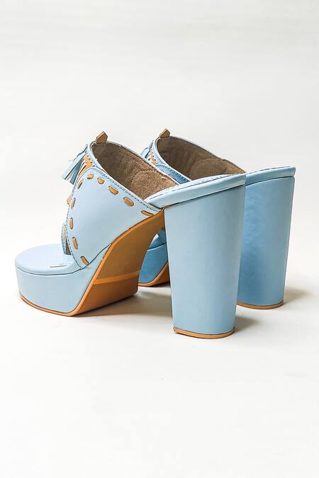 The Alter Blue Embellished Powder Tassel Block Heels at Aza Fashions The Alter_Blue Embellished Powder Tassel Block Heels _at_Aza_Fashions