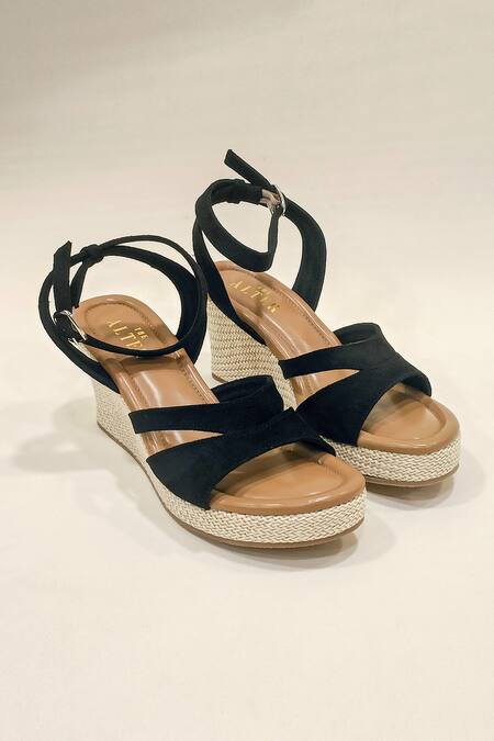 The Alter Black Plain Emily Cut-out Strap Wedges Online at Aza Fashions The Alter_Black Plain Emily Cut-out Strap Wedges _Online_at_Aza_Fashions