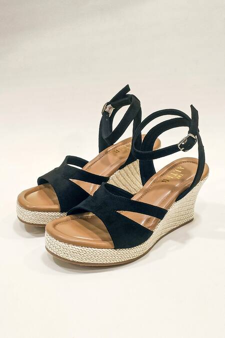 Buy The Alter Black Plain Emily Cut-out Strap Wedges Online at Aza Fashions Buy_The Alter_Black Plain Emily Cut-out Strap Wedges _Online_at_Aza_Fashions