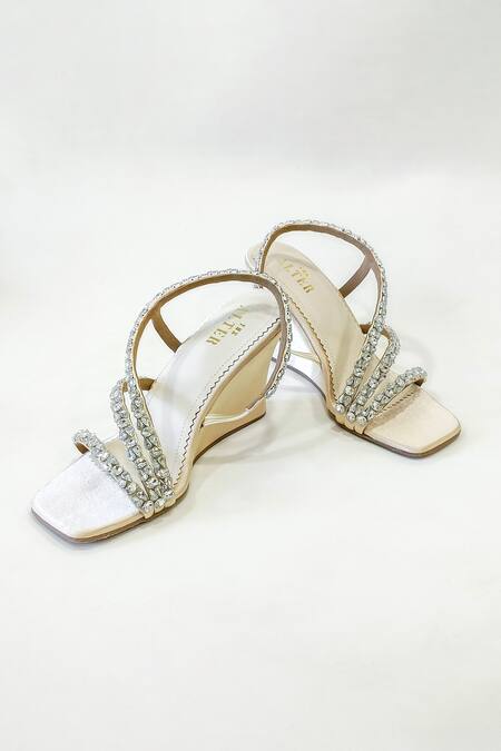 Buy_The Alter_Beige Rhinestones Kiara Embellished T-shaped Wedge Heels 