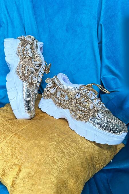 Buy_Chal Jooti_Gold Bohemian Aurora Sequin Embellished Sneakers_Online_at_Aza_Fashions