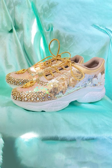 Chal Jooti Gold Embellished Butterfly Arbour Sneakers 