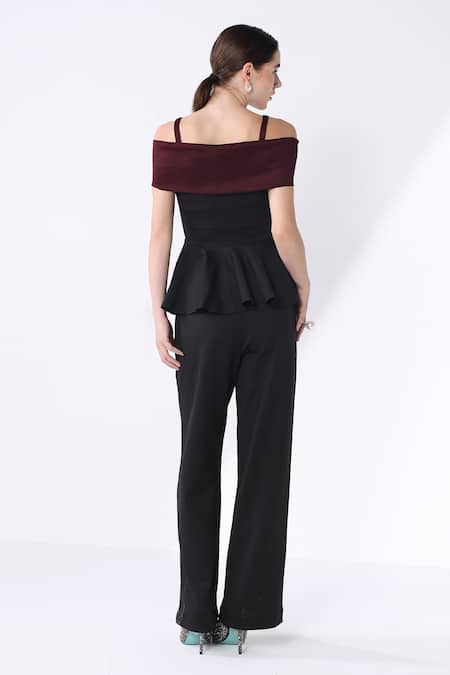 Shop Ashico Black Lycra Off-shoulder Front Bow Peplum Top at Aza Fashions Shop_Ashico_Black Lycra Off-shoulder Front Bow Peplum Top_at_Aza_Fashions