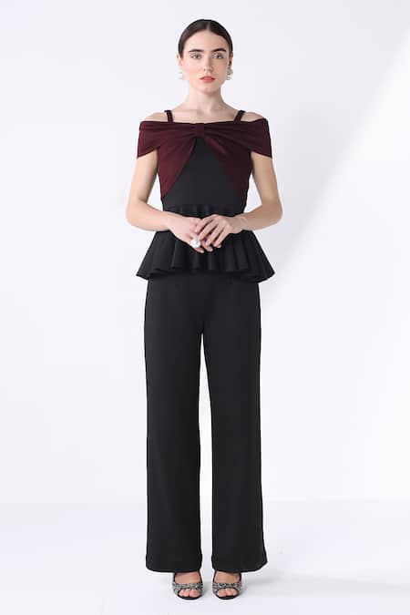Ashico Black Lycra Off-shoulder Front Bow Peplum Top Online at Aza Fashions Ashico_Black Lycra Off-shoulder Front Bow Peplum Top_Online_at_Aza_Fashions