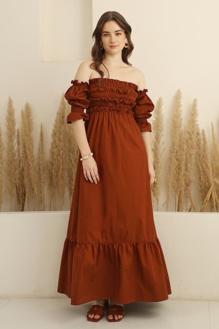 Buy Moomaya Women's Printed Smocked Dress, Halter Neck Sleeveless Midi Gown  Online at Best Prices in India - JioMart.