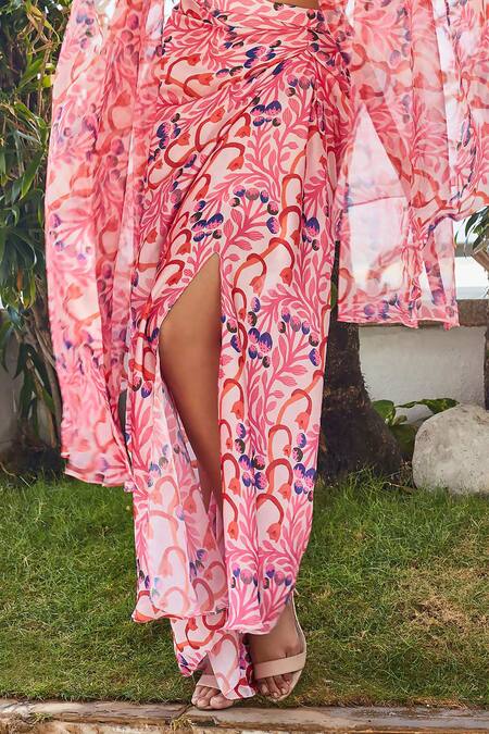 Buy Izzumi Mehta Pink Satin, Georgette Blueberry Print Skirt Online at Aza Fashions Buy_Izzumi Mehta_Pink Satin, Georgette Blueberry Print Skirt _Online_at_Aza_Fashions