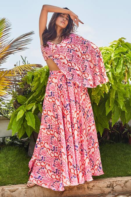 Shop Izzumi Mehta Pink Satin, Georgette Embroidery Hand One-shoulder Blouse at Aza Fashions Shop_Izzumi Mehta_Pink Satin, Georgette Embroidery Hand One-shoulder Blouse _at_Aza_Fashions