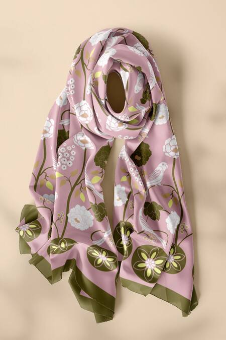 Buy Thee Modern Roots Pink , Satin Embroidery Talking Parrot Print Dupatta Buy_Thee Modern Roots_Pink , Satin Embroidery Talking Parrot Print Dupatta