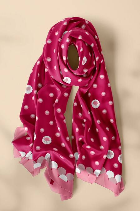 Thee Modern Roots Red , Satin Crimson Lotus Print Dupatta at Aza Fashions Thee Modern Roots_Red , Satin Crimson Lotus Print Dupatta _at_Aza_Fashions