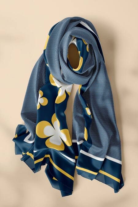 Buy Thee Modern Roots Blue Silk Vintage Charm Printed Dupatta Buy_Thee Modern Roots_Blue Silk Vintage Charm Printed Dupatta