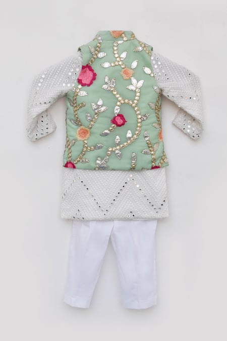 Shop_Fayon Kids_White Georgette, Cotton Embroidery, Mirrors, Gota Patti Floral Kurta Set _Online_at_Aza_Fashions