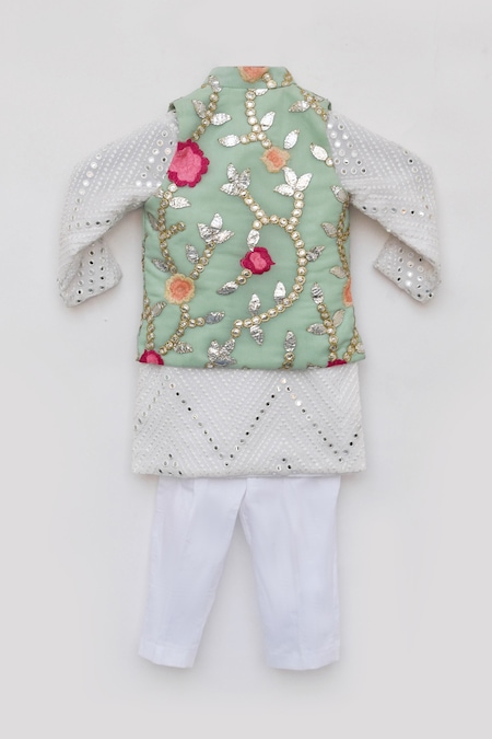 Shop_Fayon Kids_White Georgette, Cotton Embroidery, Mirrors, Gota Patti Floral Kurta Set _Online_at_Aza_Fashions