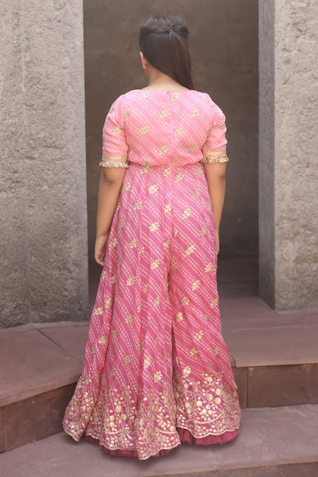 Fayon Kids_Pink Georgette Sequins Bandhej Pattern Jumpsuit _Online_at_Aza_Fashions