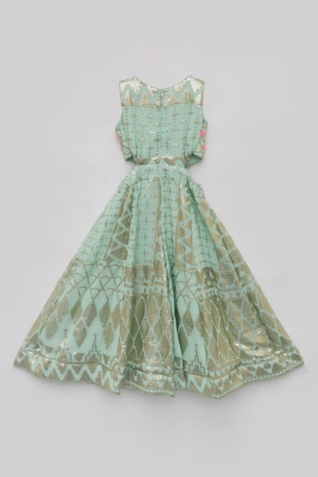 Buy Fayon Kids Green Georgette Sequins Sea Embroidered Jumpsuit Online at Aza Fashions Buy_Fayon Kids_Green Georgette Sequins Sea Embroidered Jumpsuit _Online_at_Aza_Fashions