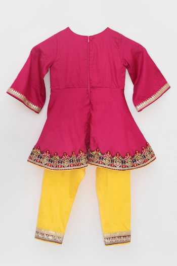 Shop_FAYON KIDS_Pink Cotton Lace, Sequins, Embroidery Border Kurta And Salwar Set _Online_at_Aza_Fashions