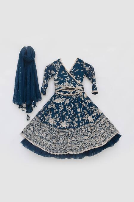Fayon Kids Blue Georgette Embroidery Parsi Work Lehenga Choli Set Online at Aza Fashions Fayon Kids_Blue Georgette Embroidery Parsi Work Lehenga Choli Set_Online_at_Aza_Fashions