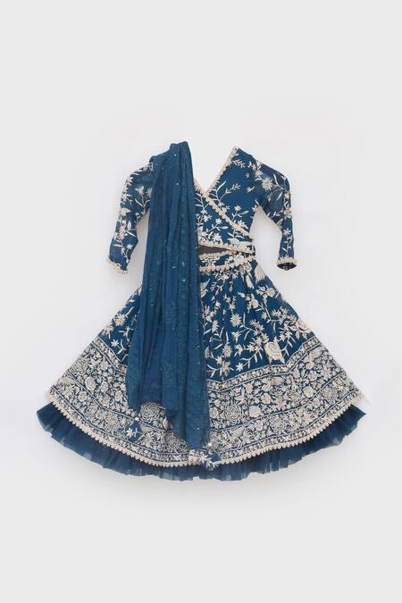 Buy Fayon Kids Blue Georgette Embroidery Parsi Work Lehenga Choli Set Online at Aza Fashions Buy_Fayon Kids_Blue Georgette Embroidery Parsi Work Lehenga Choli Set_Online_at_Aza_Fashions