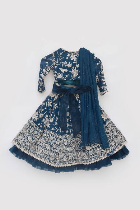 Shop Fayon Kids Blue Georgette Embroidery Parsi Work Lehenga Choli Set Online at Aza Fashions Shop_Fayon Kids_Blue Georgette Embroidery Parsi Work Lehenga Choli Set_Online_at_Aza_Fashions