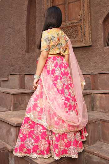 FAYON KIDS_Pink Georgette, Organza Sequins, Zari Embroidered Lehenga Set _Online_at_Aza_Fashions