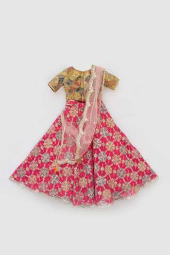 Buy_FAYON KIDS_Pink Georgette, Organza Sequins, Zari Embroidered Lehenga Set _Online_at_Aza_Fashions