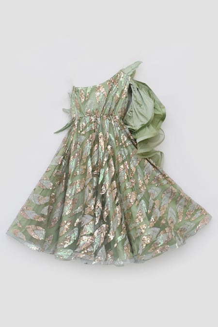 Buy Fayon Kids Green Net 3d Cutwork Sequin Embroidered Jumpsuit Online at Aza Fashions Buy_Fayon Kids_Green Net 3d Cutwork Sequin Embroidered Jumpsuit _Online_at_Aza_Fashions