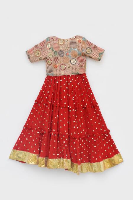 Buy Fayon Kids Red Georgette Sequins, Zari Embroidered Anarkali With Jacket Online at Aza Fashions Buy_Fayon Kids_Red Georgette Sequins, Zari Embroidered Anarkali With Jacket _Online_at_Aza_Fashions