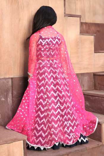 FAYON KIDS_Pink Silk, Net Sequins, Gota Patti Embroidered Cape Skirt Set _Online_at_Aza_Fashions