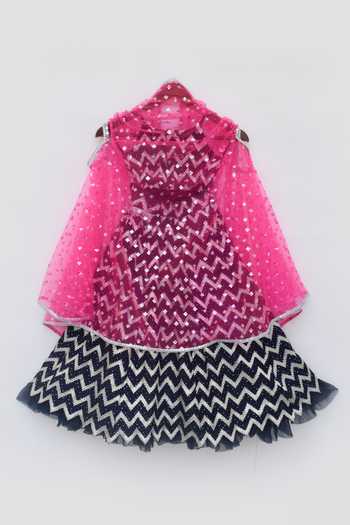 Shop_FAYON KIDS_Pink Silk, Net Sequins, Gota Patti Embroidered Cape Skirt Set _Online_at_Aza_Fashions