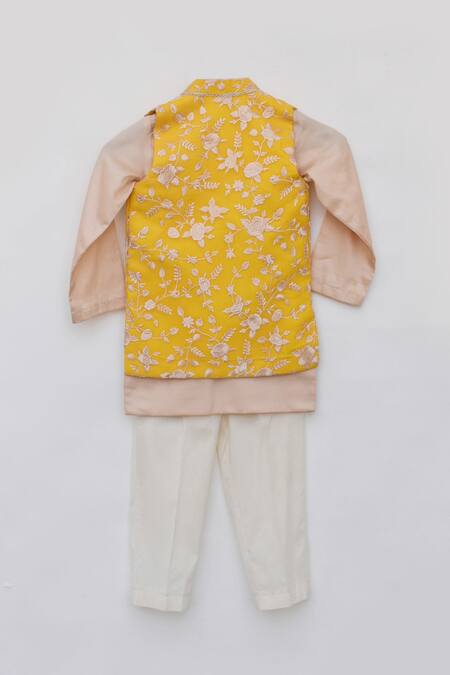Shop Fayon Kids Yellow Cotton, Georgette Embroidery Floral Bundi And Kurta Set Online at Aza Fashions Shop_Fayon Kids_Yellow Cotton, Georgette Embroidery Floral Bundi And Kurta Set _Online_at_Aza_Fashions