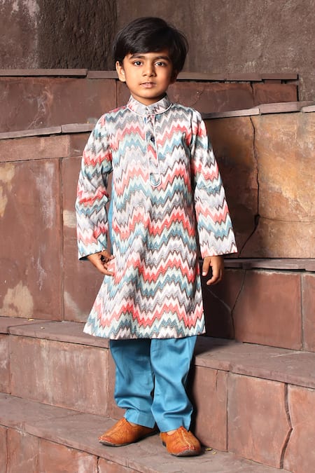 FAYON KIDS Zig Zag Print Kurta Set 