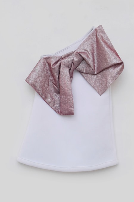 Buy_Fayon Kids_White Lycra Bows Shimmer Dress _Online_at_Aza_Fashions