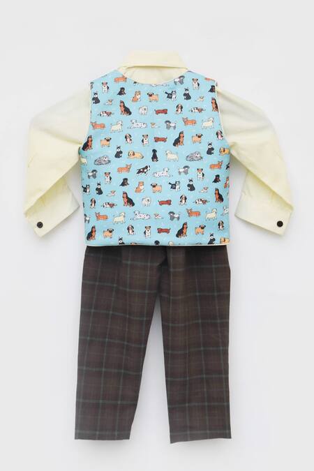Shop_Fayon Kids_Cream , Satin, Polyester Animal Print Waistcoat And Pant Set_Online_at_Aza_Fashions