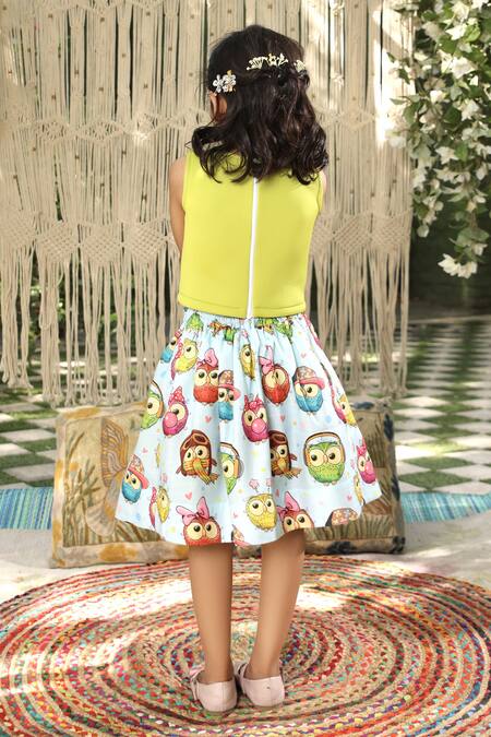 Fayon Kids_Green Cotton, Lycra Top With Printed Skirt Set _Online_at_Aza_Fashions