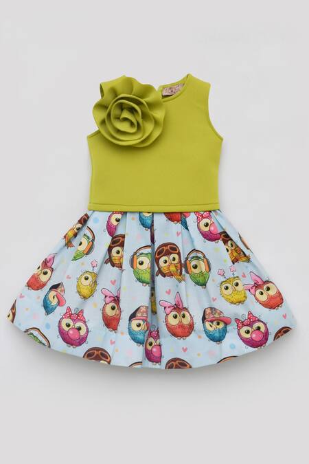 Buy_Fayon Kids_Green Cotton, Lycra Top With Printed Skirt Set _Online_at_Aza_Fashions