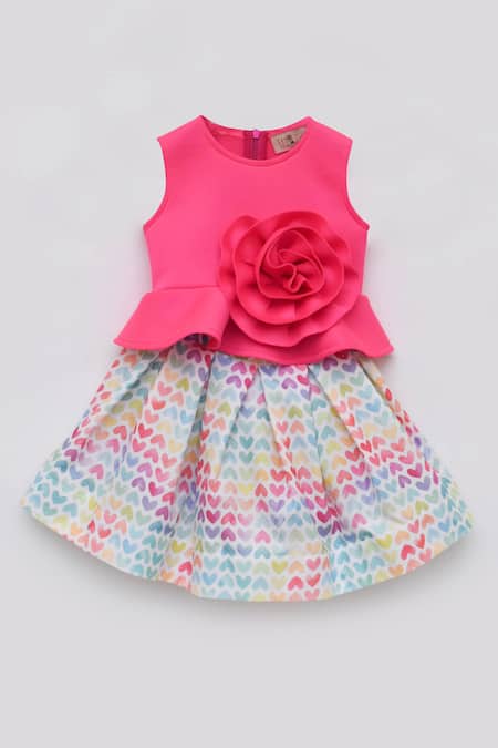 Buy_Fayon Kids_Pink Cotton, Lycra Fabric Flowers Top With Printed Skirt Set _Online_at_Aza_Fashions