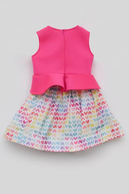 Shop_Fayon Kids_Pink Cotton, Lycra Fabric Flowers Top With Printed Skirt Set _Online_at_Aza_Fashions