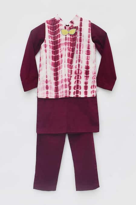 Buy_Fayon Kids_Maroon Cotton Embroidery Tie Dye Kurta Set _Online_at_Aza_Fashions