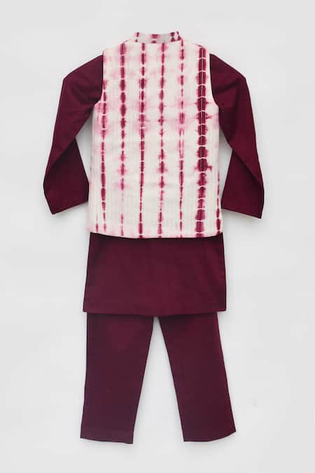 Shop_Fayon Kids_Maroon Cotton Embroidery Tie Dye Kurta Set _Online_at_Aza_Fashions