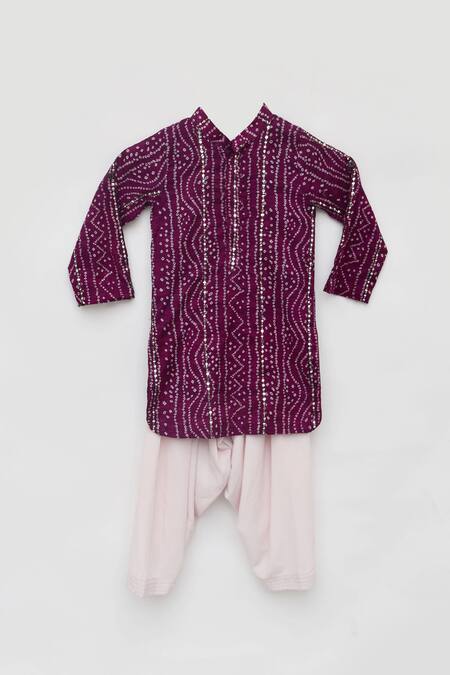 Buy_Fayon Kids_Purple Cotton, Crepe Mirrors Printed Kurta And Salwar Set _Online_at_Aza_Fashions